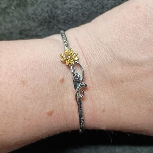 Silver Plated Sunflower Cuff Bracelet - "Your are my Sunshine"